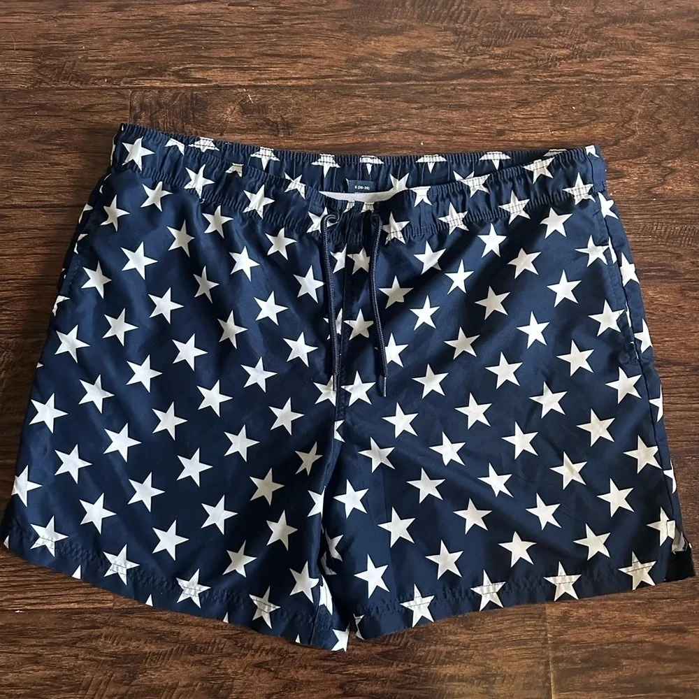 George Blue and White Star Swim‎ Trunks